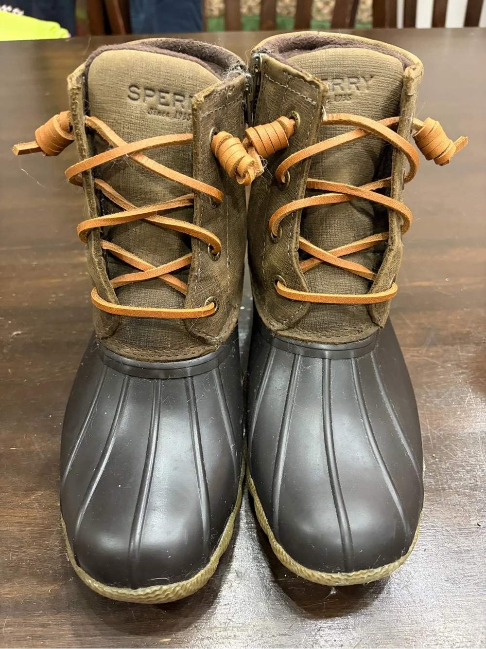 Sperry Brown/Hunter Green Waterproof Duck Boots for Women